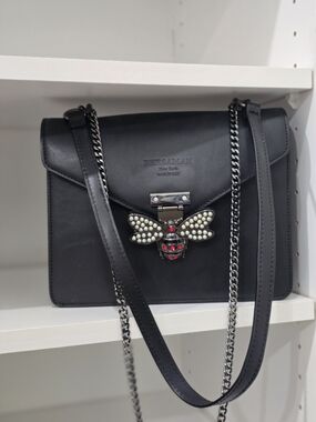 Persaman New York Black Crossbody Bag with Pearl Bee Accent